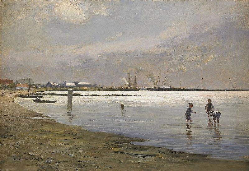 Hugo Salmson Lekande pojkar i vattenbrynet Sweden oil painting art